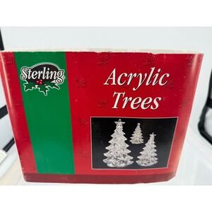 Sterling Acrylic Christmas Trees Set of 3 Clear Glitter Holiday Decor Vintage